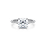 Cushion Trio Pave Cathedral Ring With Low Pave Basket  (3.20 Carat G-VVS2)