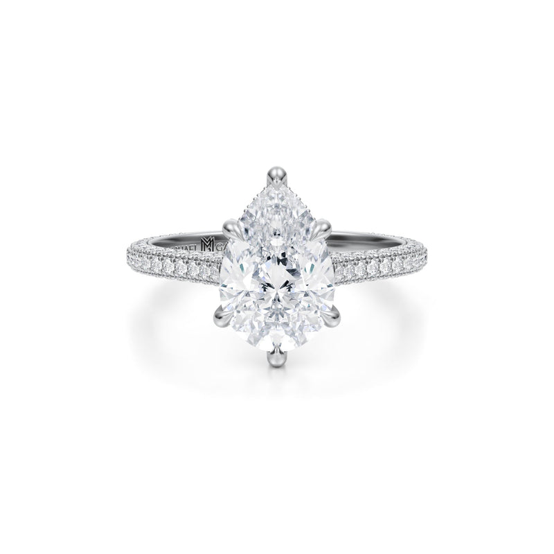 Pear Trio Pave Cathedral Ring With Low Pave Basket  (1.40 Carat F-VS1)
