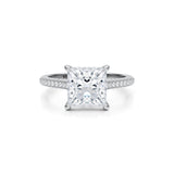 Princess Trio Pave Cathedral Ring With Low Pave Basket  (1.20 Carat F-VVS2)