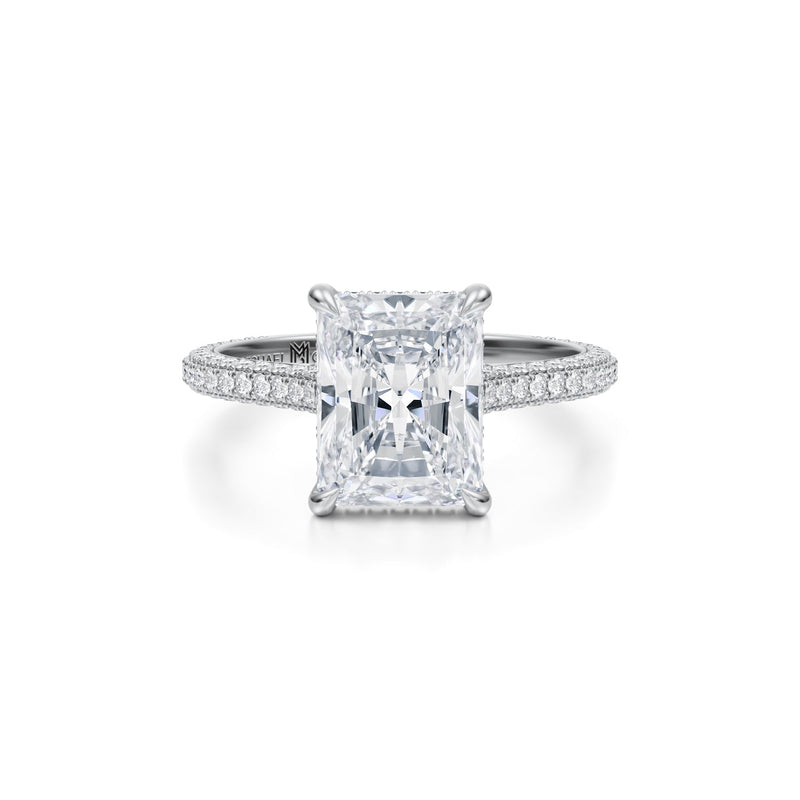 Radiant Trio Pave Cathedral Ring With Low Pave Basket  (1.70 Carat G-VS1)
