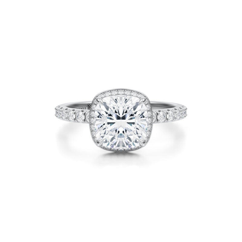 Cushion Knife Edge Halo With Pave Ring  (1.00 Carat E-VS1)