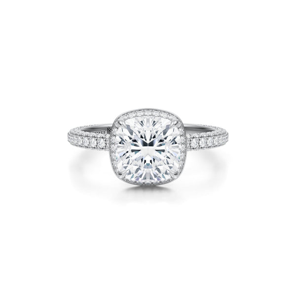 Cushion Knife Edge Halo With Trio Pave Ring