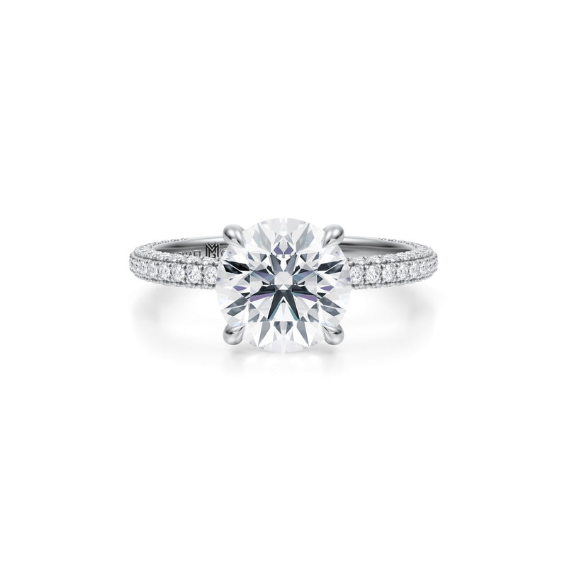 Round Halo With Trio Pave Ring  (2.20 Carat D-VVS2)