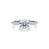Round Halo With Trio Pave Ring  (1.50 Carat D-VVS2)