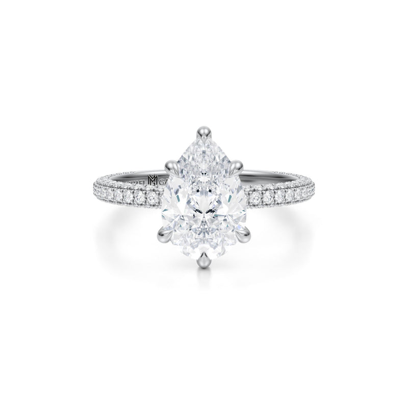 Pear Trio Pave Ring With Pave Prongs  (3.00 Carat G-VVS2)