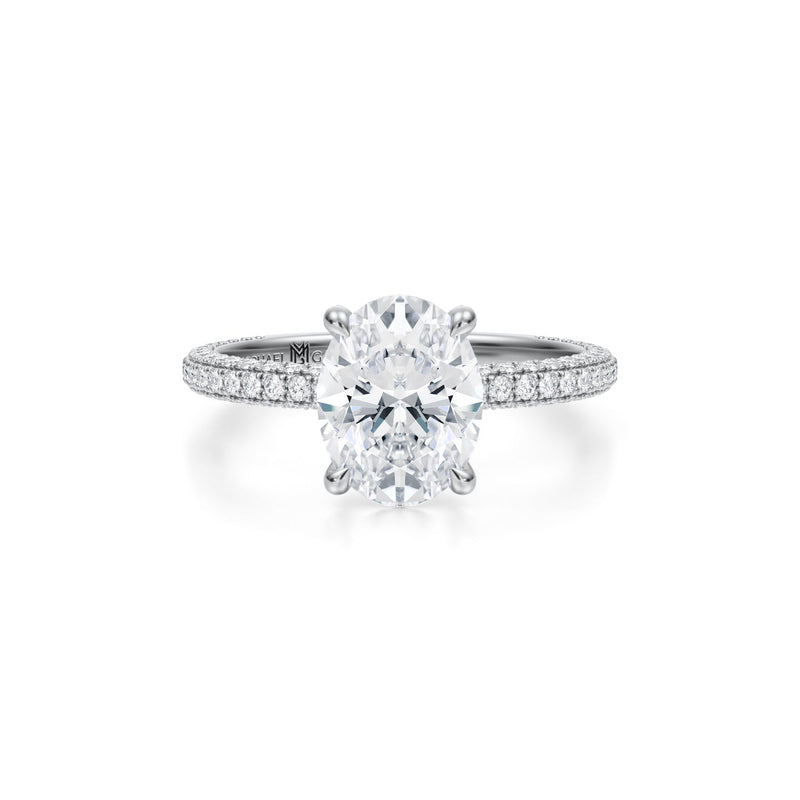 Oval Trio Pave Ring With Pave Prongs  (2.20 Carat G-VVS2)
