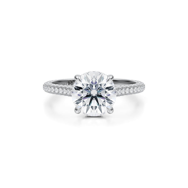 Round Trio Pave Cathedral Ring With Low Pave Basket  (2.70 Carat F-VVS2)