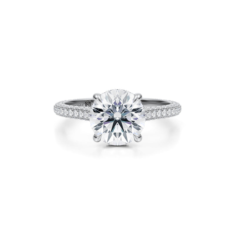Round Trio Pave Cathedral Ring With Low Pave Basket  (3.50 Carat G-VVS2)