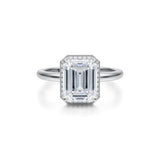 Emerald Knife Edge Halo With Solitaire Ring