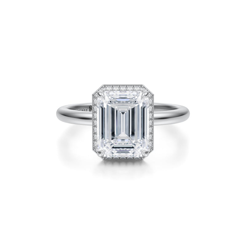 Emerald Knife Edge Halo With Solitaire Ring