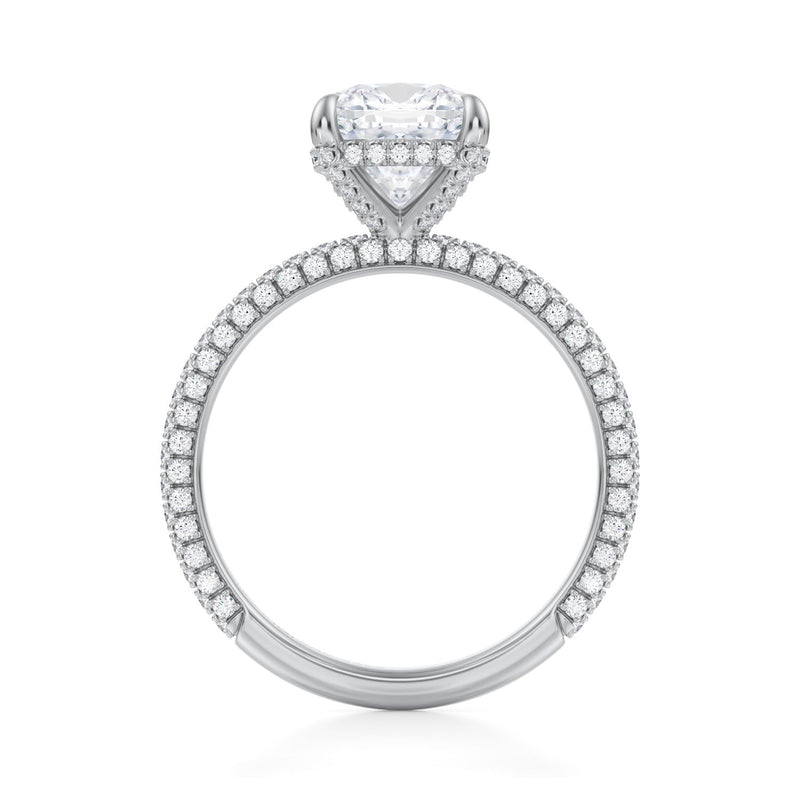 Cushion Pave Basket With Trio Pave Ring  (3.40 Carat F-VVS2)