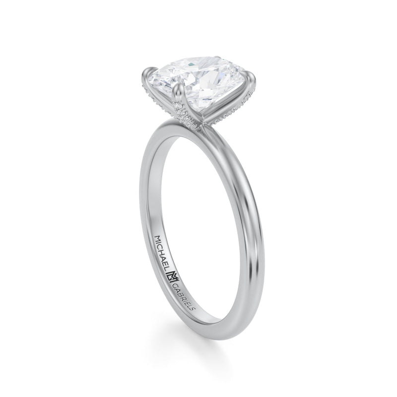 Oval Solitaire Ring With Pave Prongs  (3.40 Carat E-VS1)