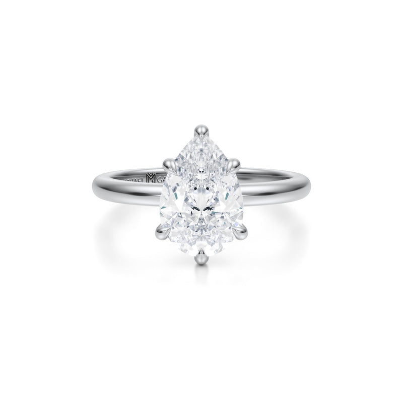 Pear Solitaire Ring With Pave Prongs  (3.20 Carat E-VVS2)