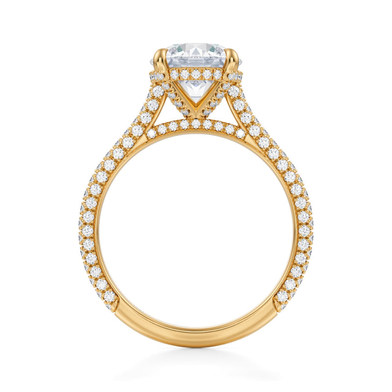 Round Trio Pave Cathedral Ring With Pave Basket  (3.70 Carat D-VS1)