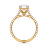 Cushion Trio Pave Cathedral Ring With Pave Basket