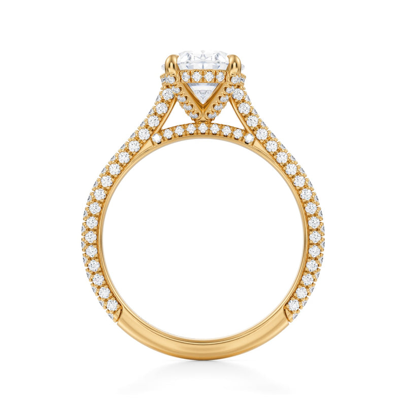 Oval Trio Pave Cathedral Ring With Pave Basket  (3.20 Carat E-VVS2)