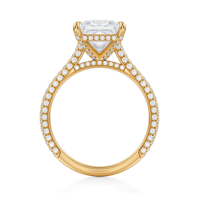 Princess Trio Pave Cathedral Ring With Pave Basket  (3.70 Carat E-VS1)