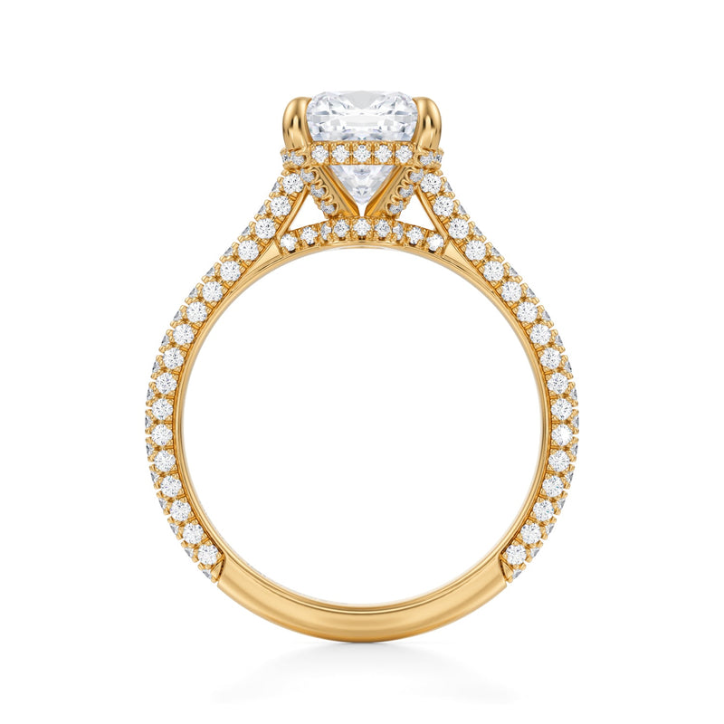 Cushion Trio Pave Cathedral Ring With Low Pave Basket  (3.40 Carat D-VVS2)
