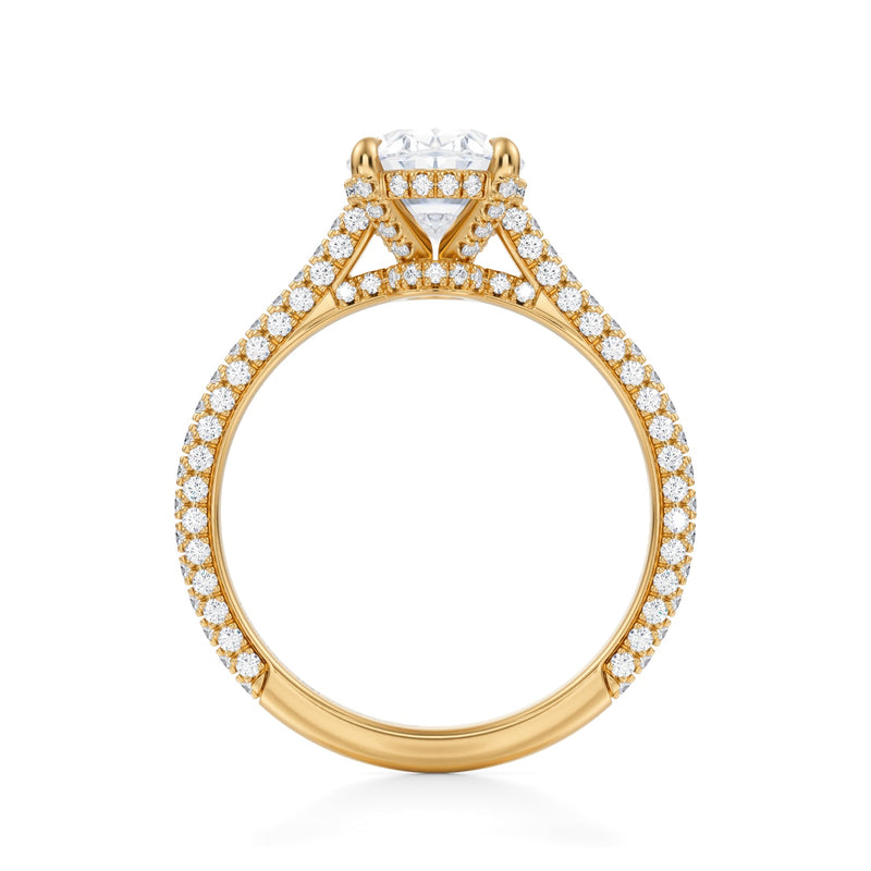 Oval Trio Pave Cathedral Ring With Low Pave Basket  (2.50 Carat F-VS1)