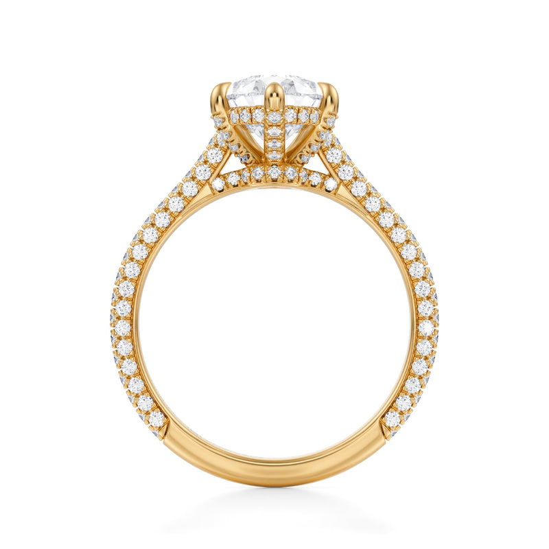 Pear Trio Pave Cathedral Ring With Low Pave Basket  (2.70 Carat E-VS1)