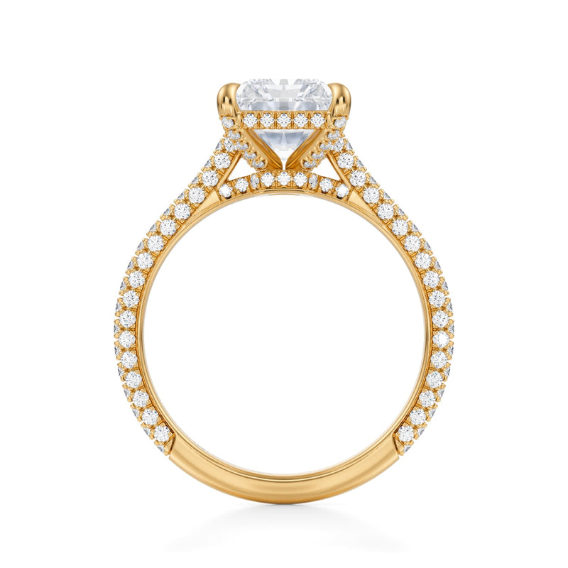 Radiant Trio Pave Cathedral Ring With Low Pave Basket  (3.50 Carat G-VS1)