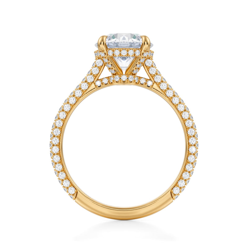 Round Trio Pave Cathedral Ring With Low Pave Basket  (3.70 Carat E-VVS2)