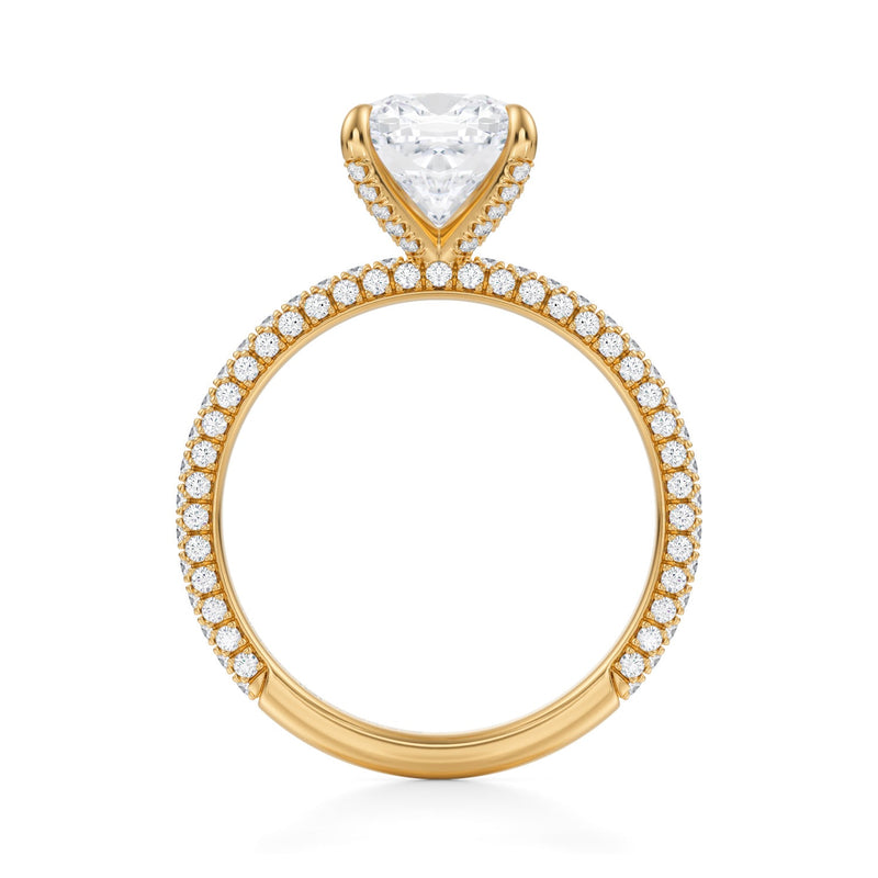 Cushion Trio Pave Ring With Pave Prongs  (2.20 Carat E-VS1)