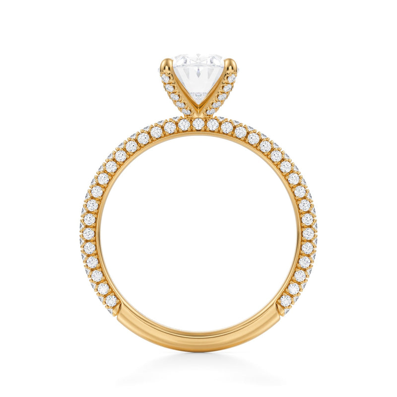 Oval Trio Pave Ring With Pave Prongs  (1.20 Carat G-VVS2)