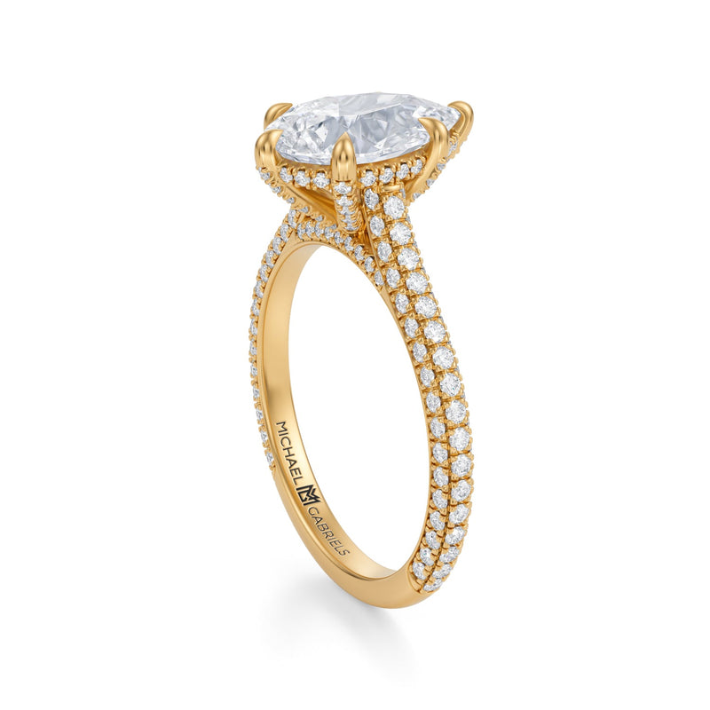 Pear Trio Pave Cathedral Ring With Pave Basket  (1.40 Carat E-VS1)