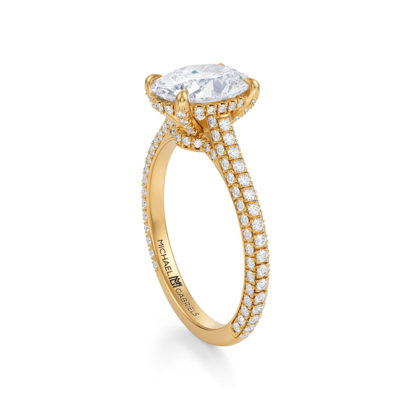 Oval Trio Pave Cathedral Ring With Low Pave Basket  (2.50 Carat E-VS1)