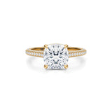 Cushion Trio Pave Cathedral Ring With Pave Basket  (1.50 Carat D-VS1)