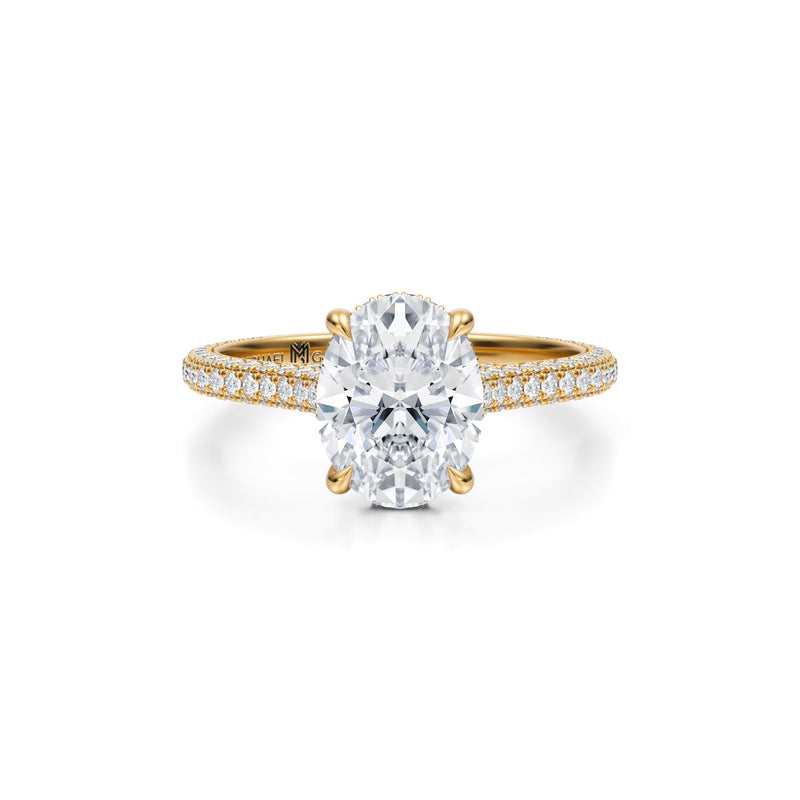 Oval Trio Pave Cathedral Ring With Pave Basket  (1.40 Carat E-VVS2)