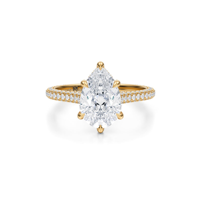 Pear Trio Pave Cathedral Ring With Pave Basket  (2.00 Carat E-VS1)