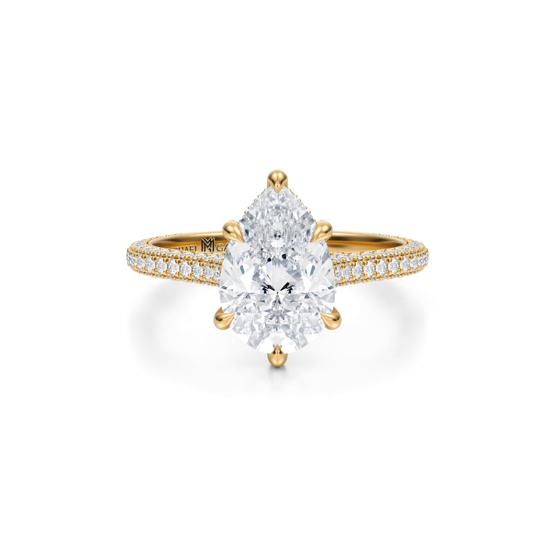 Pear Trio Pave Cathedral Ring With Pave Basket  (1.40 Carat G-VS1)