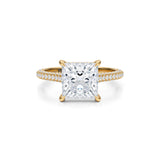 Princess Trio Pave Cathedral Ring With Pave Basket  (1.70 Carat F-VVS2)