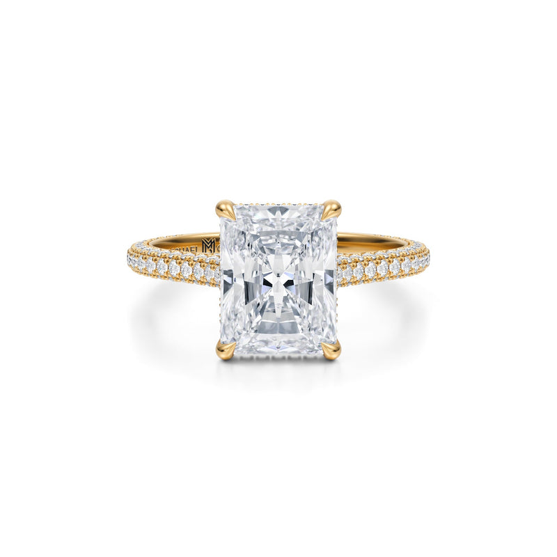 Radiant Trio Pave Cathedral Ring With Pave Basket  (3.50 Carat E-VVS2)