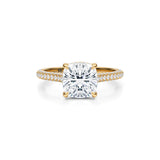Cushion Trio Pave Cathedral Ring With Low Pave Basket  (3.50 Carat E-VVS2)