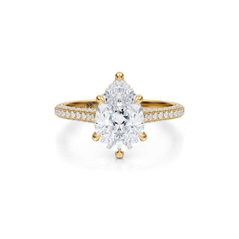 Pear Trio Pave Cathedral Ring With Low Pave Basket  (3.50 Carat G-VS1)