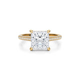 Princess Trio Pave Cathedral Ring With Low Pave Basket  (3.20 Carat D-VVS2)
