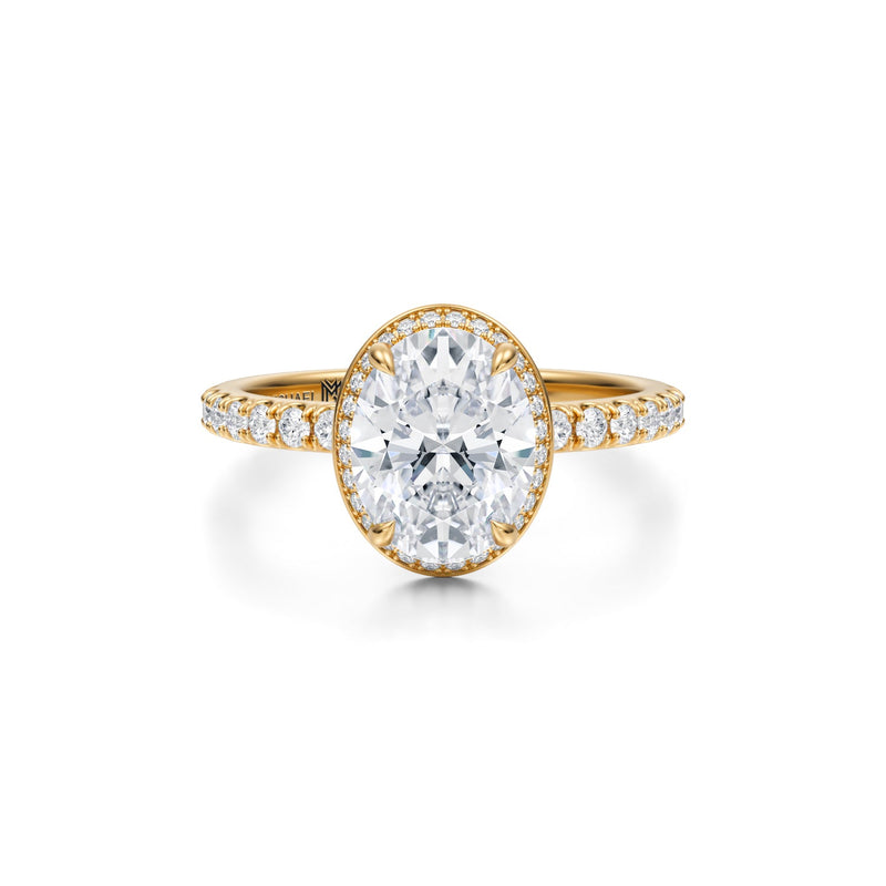 Oval Knife Edge Halo With Pave Ring