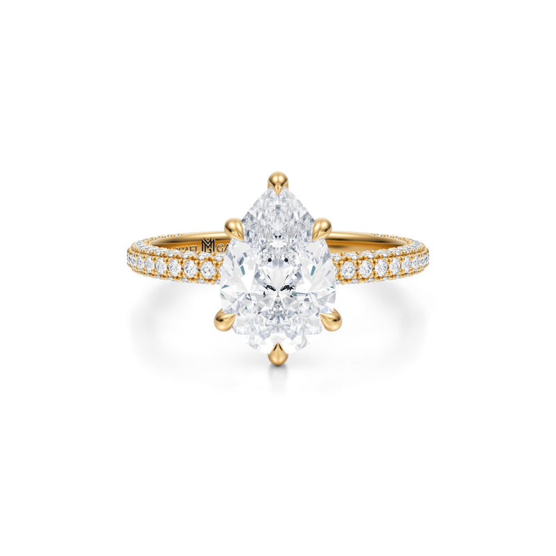 Pear Trio Pave Ring With Pave Prongs  (3.00 Carat F-VVS2)