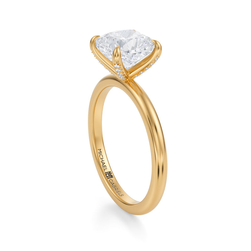Cushion Solitaire Ring With Pave Prongs  (3.00 Carat F-VVS2)
