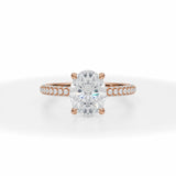 Oval Lab Grown Diamond Trio Pave Ring With Pave Prongs in Pink Gold