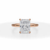 Lab Grown Diamond Radiant Solitaire Ring With Invisible Halo in Pink Gold