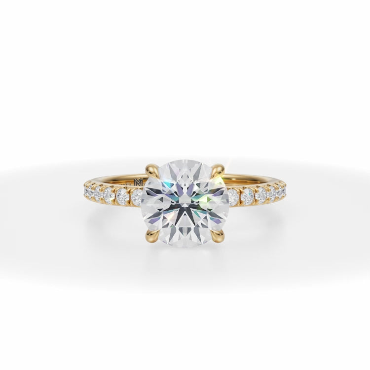 Round Modern Pave Diamond Engagement Ring in Yellow Gold