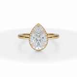 Lab Grown Diamond Pear Knife Edge Halo With Solitaire Ring in Yellow Gold