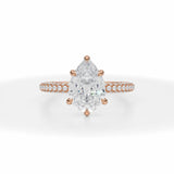 Lab Grown Diamond Pear Trio Pave Ring in Pink Gold