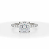 Lab Grown Diamond Cushion Cut Invisible Halo With Pave Ring in White Gold