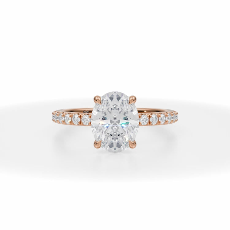 Oval Lab Grown Diamond Modern Pave Ring in Pink Gold