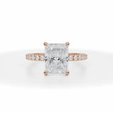 Radiant Cut Lab Grown Diamonds Pave Ring With Pave Prongs in Pink Gold